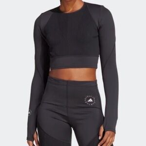ADIDAS BY STELLA MCCARTNEY TRUESTRENGTH FLAT-KNIT LONG SLEEVE CROP TOP